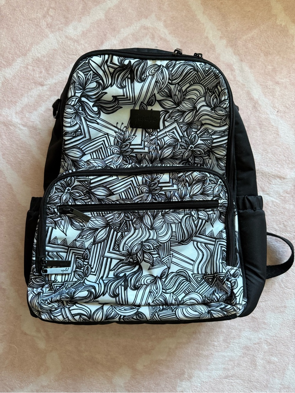 Jujube Be Zealous Diaper Bag Backpack Geometric Doodle Black and White